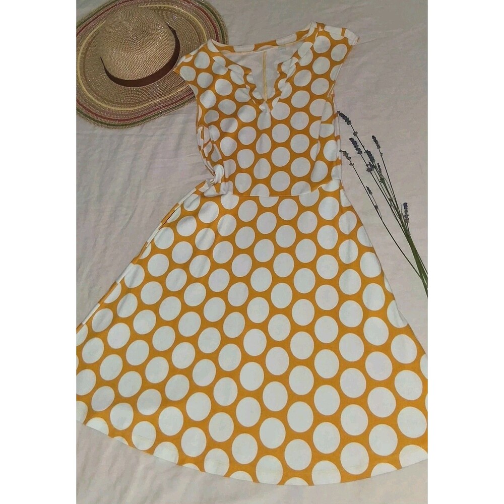 NY&C Polka Dot Dress Small Yellow White 100% Cotton Fit Flare Retro Summer